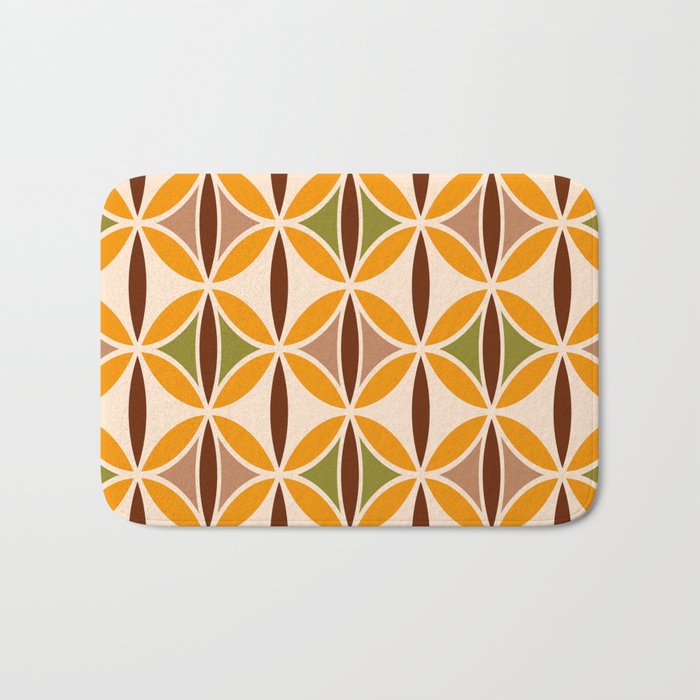 Retro 70s yellow brown ovals grid Bath Mat Gallery Image 1