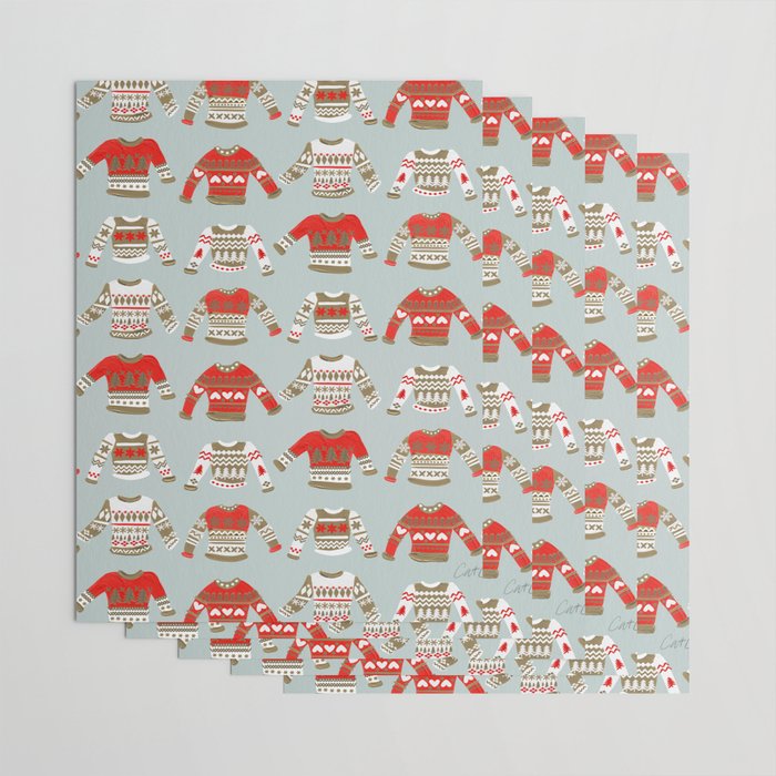 Christmas Sweaters - Vintage Gold & Red Palette Wrapping Paper Gallery Image 3