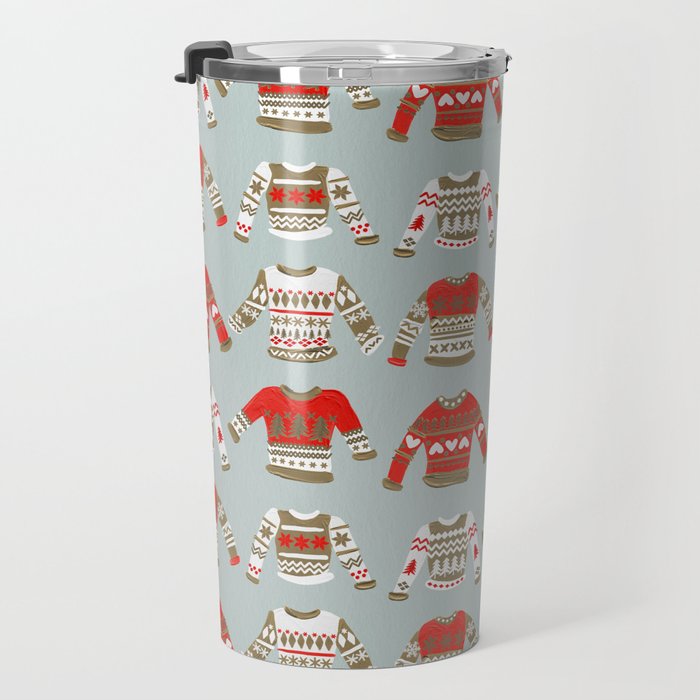 Christmas Sweaters - Vintage Gold & Red Palette Travel Mug Gallery Image 3