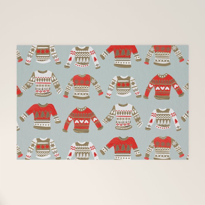Christmas Sweaters - Vintage Gold & Red Palette Welcome Mat Gallery Image 1