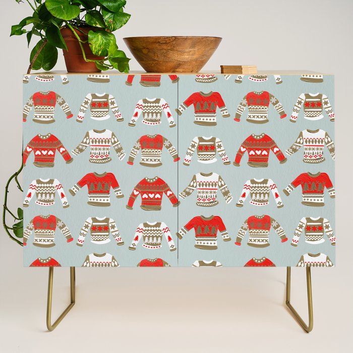 Christmas Sweaters - Vintage Gold & Red Palette Credenza Gallery Image 1