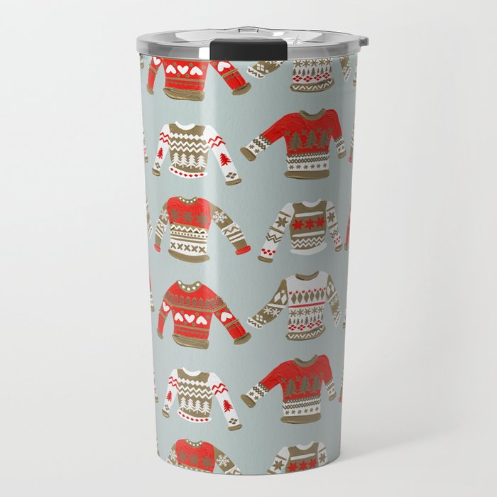 Christmas Sweaters - Vintage Gold & Red Palette Travel Mug Gallery Image 1