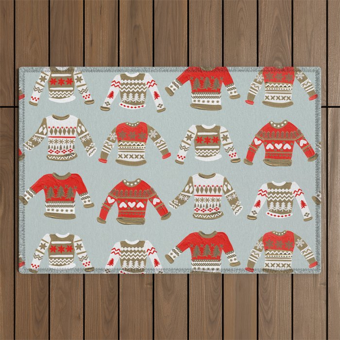 Christmas Sweaters - Vintage Gold & Red Palette Outdoor Rug Gallery Image 1