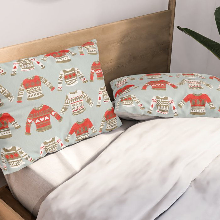 Christmas Sweaters - Vintage Gold & Red Palette Pillow Sham Gallery Image 2