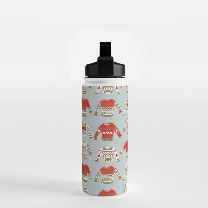 Christmas Sweaters - Vintage Gold & Red Palette Water Bottle Gallery Image 2