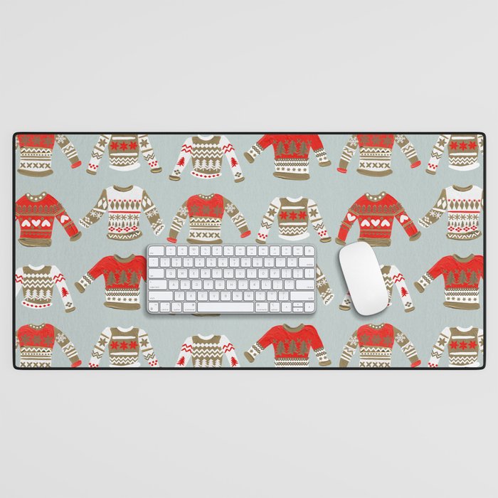 Christmas Sweaters - Vintage Gold & Red Palette Desk Mat Gallery Image 1