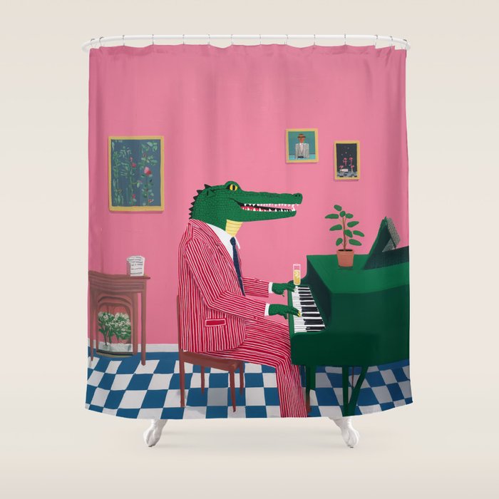Crocodile Jazz Lounge Vibes Shower Curtain Gallery Image 1
