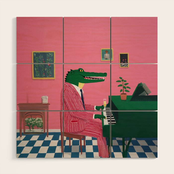 Crocodile Jazz Lounge Vibes Wood Wall Art Gallery Image 1