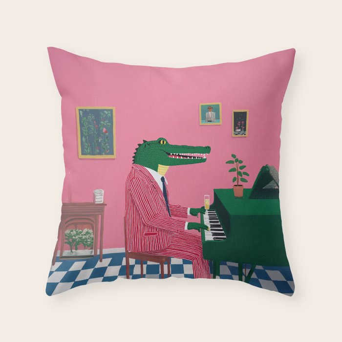 Crocodile Jazz Lounge Vibes Throw Pillow Gallery Image 6