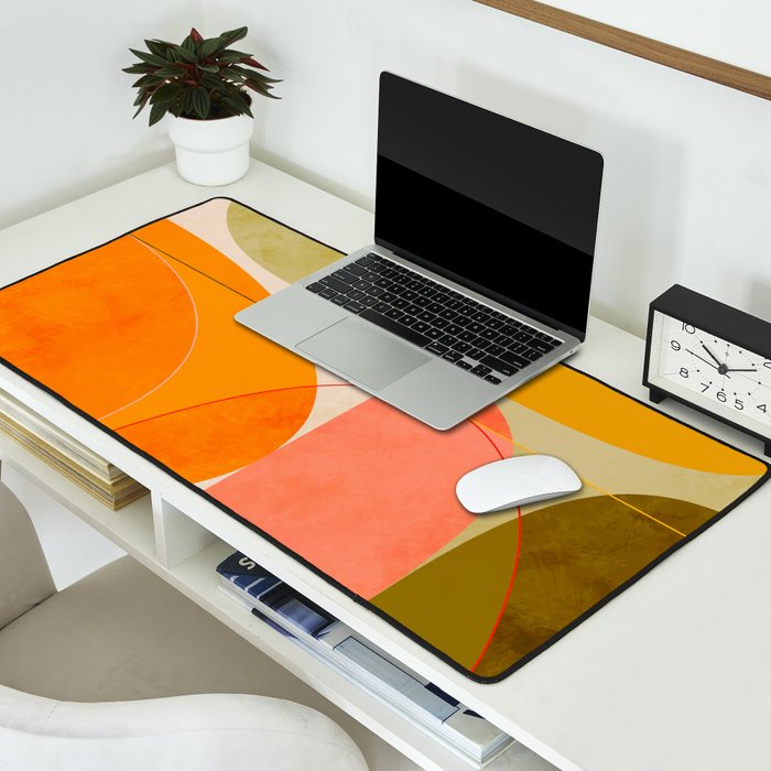 mid century geometric lines curry blush spring Desk Mat Gallery Image 2