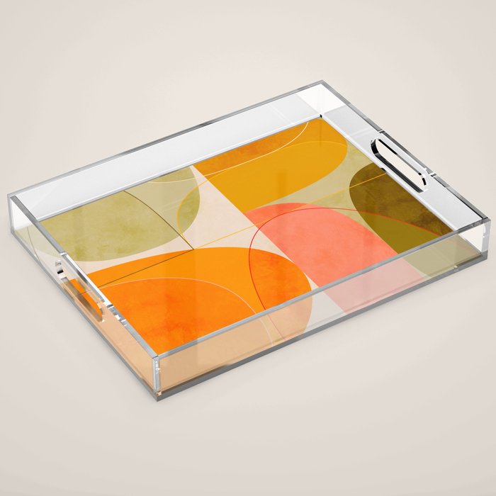 mid century geometric lines curry blush spring Acrylic Tray Gallery Image 1