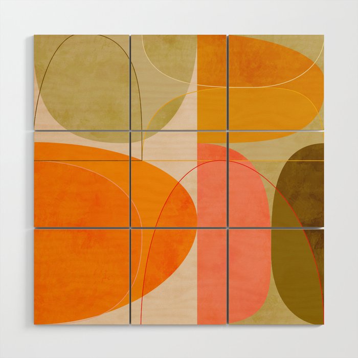 mid century geometric lines curry blush spring Wood Wall Art Gallery Image 1