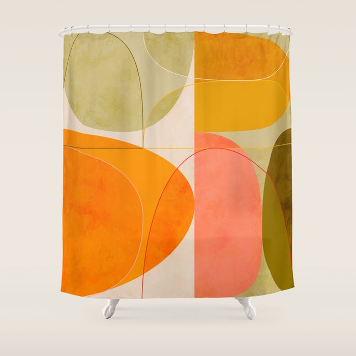 mid century geometric lines curry blush spring Shower Curtain Gallery Image 1