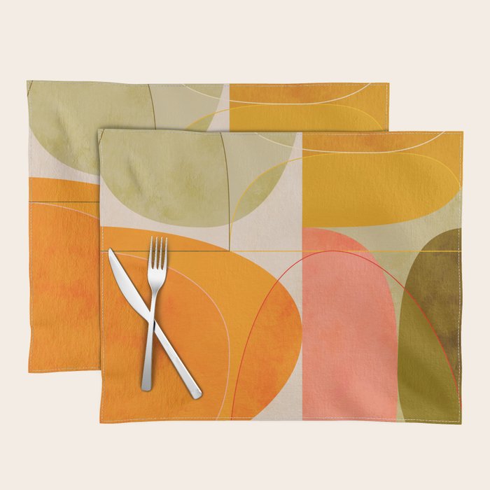 mid century geometric lines curry blush spring Placemat Gallery Image 1