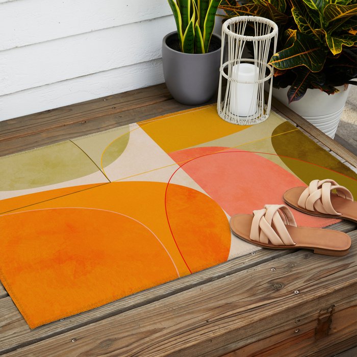 mid century geometric lines curry blush spring Outdoor Rug Gallery Image 2
