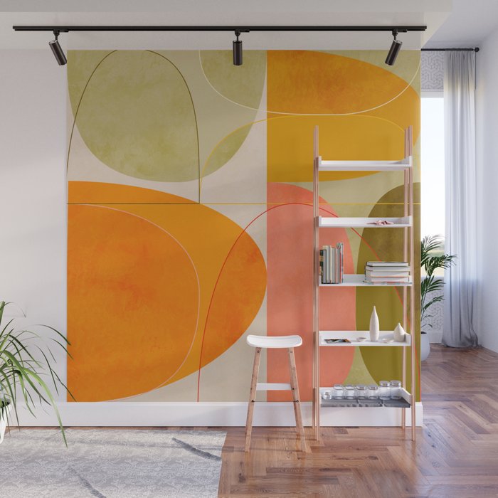 mid century geometric lines curry blush spring Wall Mural Gallery Image 1