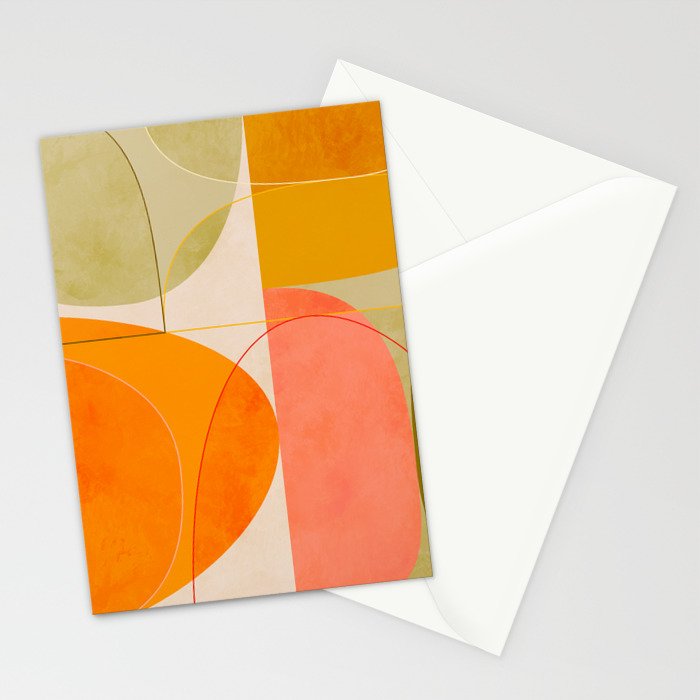 mid century geometric lines curry blush spring Stationery Card Gallery Image 2