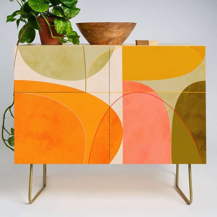 mid century geometric lines curry blush spring Credenza Gallery Image 1