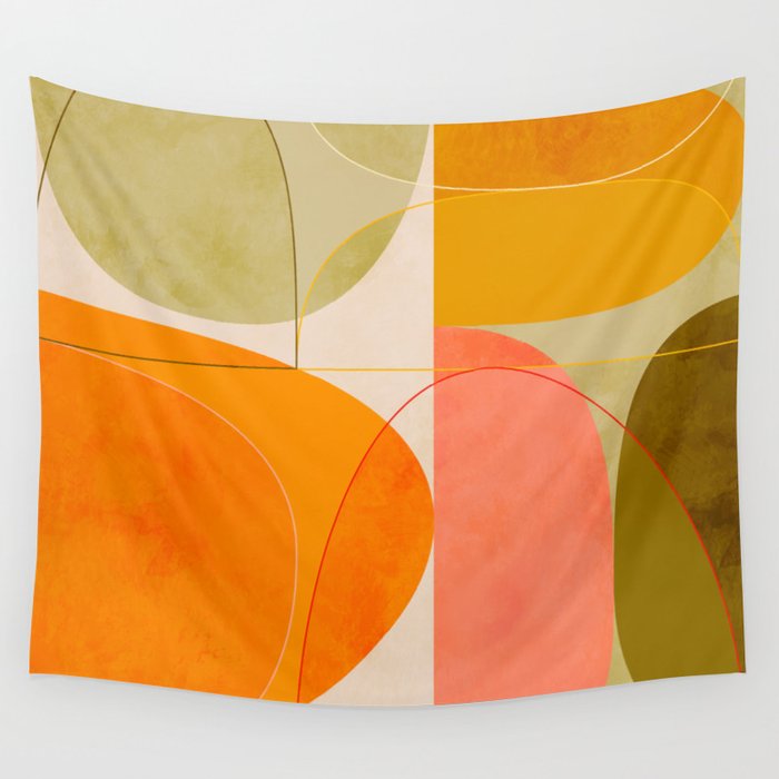 mid century geometric lines curry blush spring Wall Tapestry Gallery Image 4