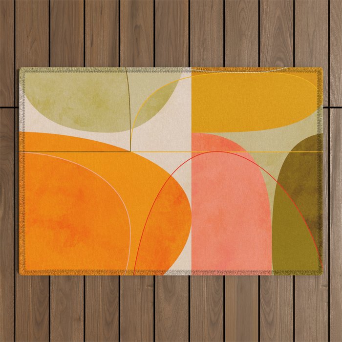 mid century geometric lines curry blush spring Outdoor Rug Gallery Image 1