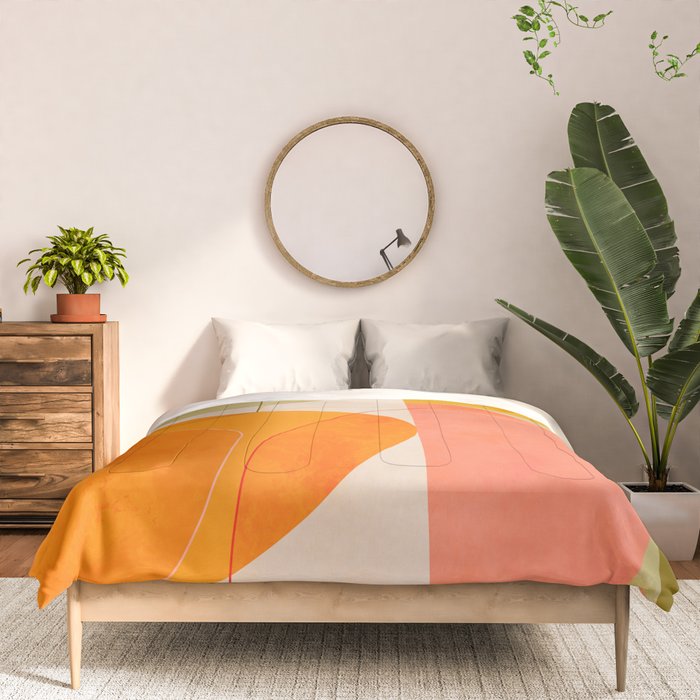 mid century geometric lines curry blush spring Comforter Gallery Image 3