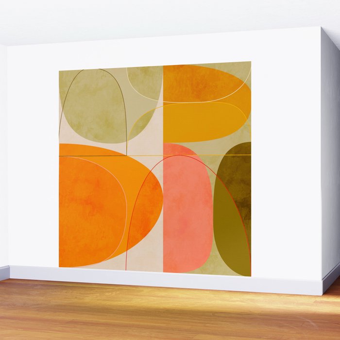 mid century geometric lines curry blush spring Wall Mural Gallery Image 2