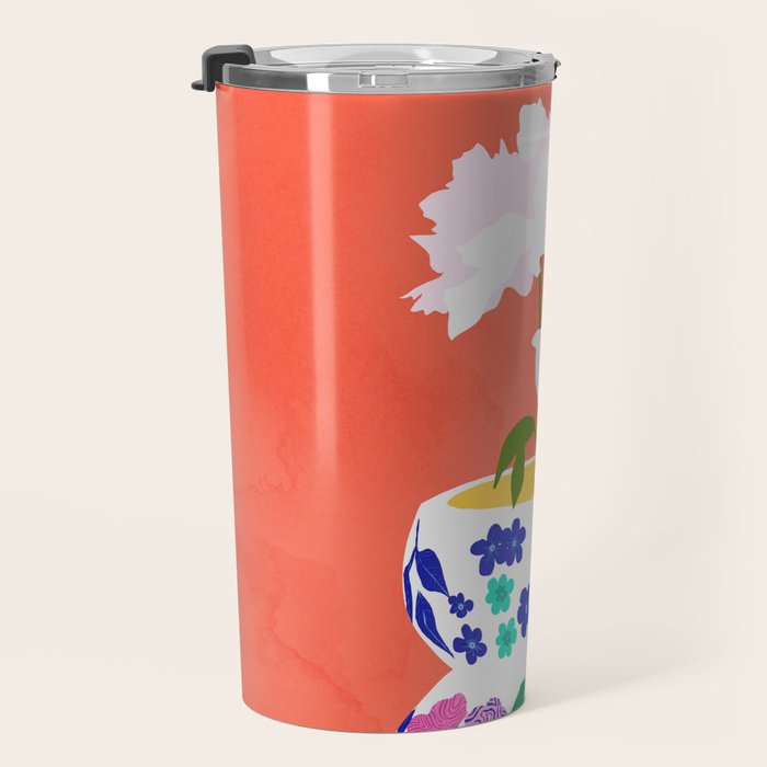 The Flowerpot, Floral Nature Watercolor Painting, Eclectic Bohemian Blossom Plants, Maximalism Contemporary Boho Travel Mug Gallery Image 3