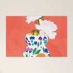 The Flowerpot, Floral Nature Watercolor Painting, Eclectic Bohemian Blossom Plants, Maximalism Contemporary Boho Welcome Mat Gallery Image 1