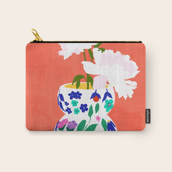 The Flowerpot, Floral Nature Watercolor Painting, Eclectic Bohemian Blossom Plants, Maximalism Contemporary Boho Carry All Pouch Gallery Image 1
