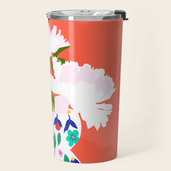 The Flowerpot, Floral Nature Watercolor Painting, Eclectic Bohemian Blossom Plants, Maximalism Contemporary Boho Travel Mug Gallery Image 2