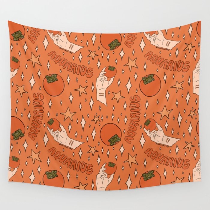 Aquarius Persimmon Print Wall Tapestry Gallery Image 1