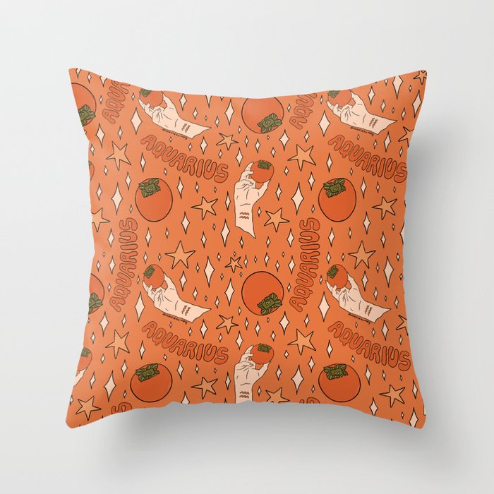 Aquarius Persimmon Print Throw Pillow Gallery Image 6