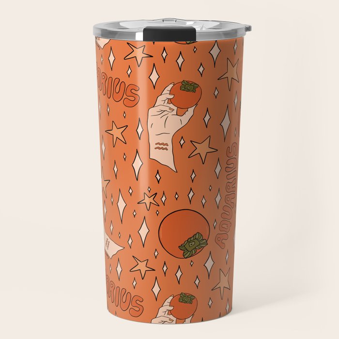 Aquarius Persimmon Print Travel Mug Gallery Image 1