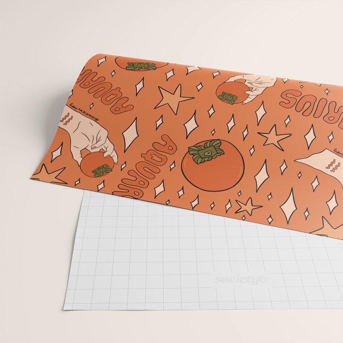 Aquarius Persimmon Print Wrapping Paper Gallery Image 2