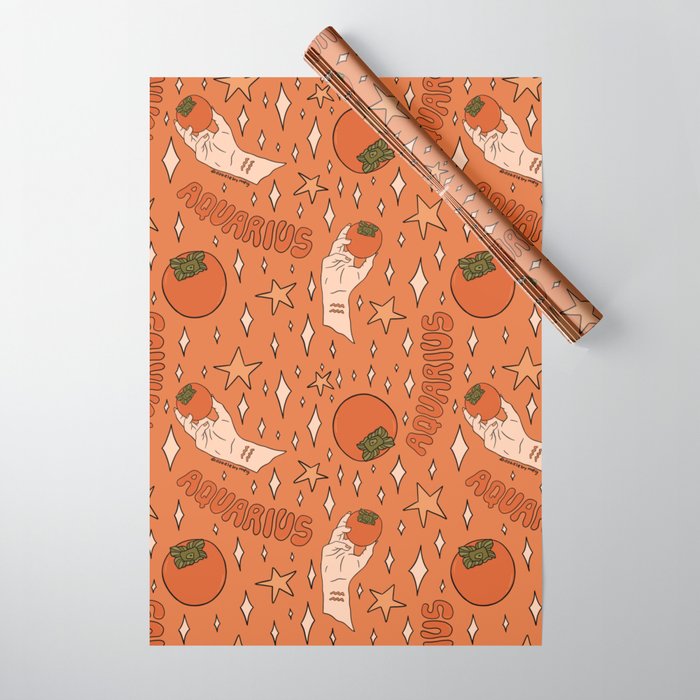 Aquarius Persimmon Print Wrapping Paper Gallery Image 1