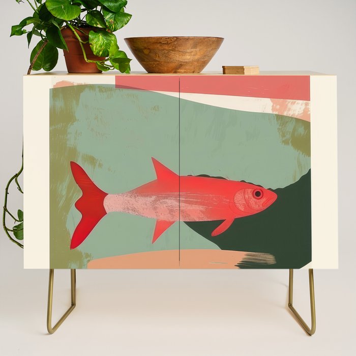 Red Fish Abstract Credenza Gallery Image 1