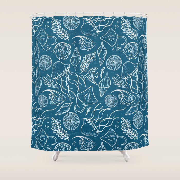 Sea Life - Marine Blue Shower Curtain Gallery Image 1