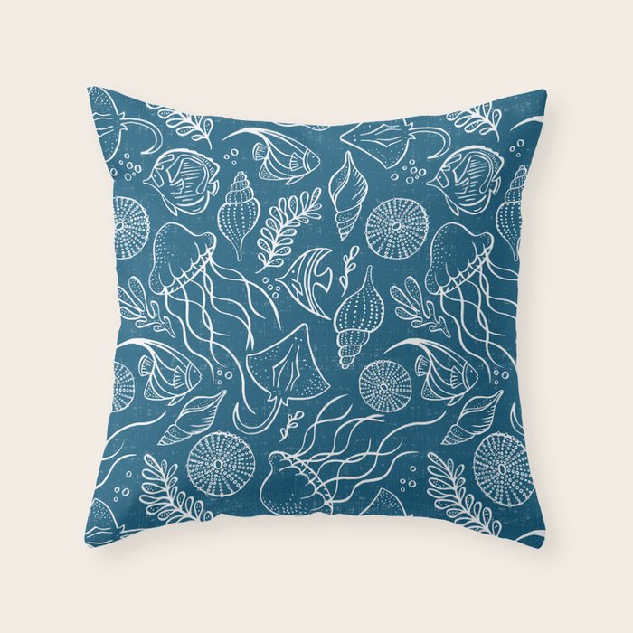 Sea Life - Marine Blue Throw Pillow Gallery Image 6
