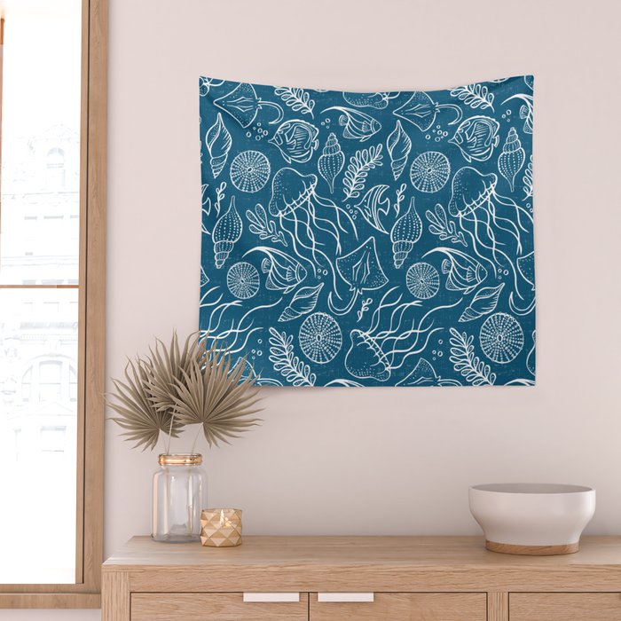 Sea Life - Marine Blue Wall Tapestry Gallery Image 2