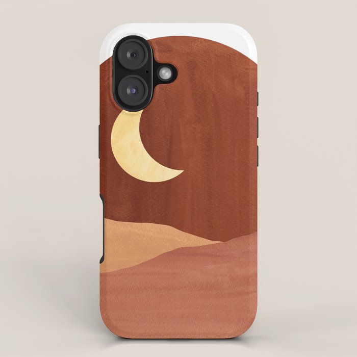 TERRACOTTA NIGHT, abstract landscape, moon and desert iPhone Case Gallery Image 1