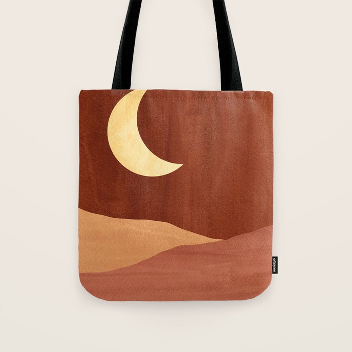 TERRACOTTA NIGHT, abstract landscape, moon and desert Tote Bag Gallery Image 1