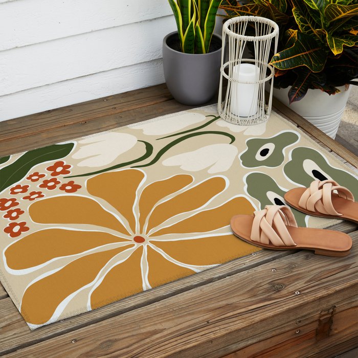 Classic Mid-Century florals Outdoor Rug Gallery Image 2