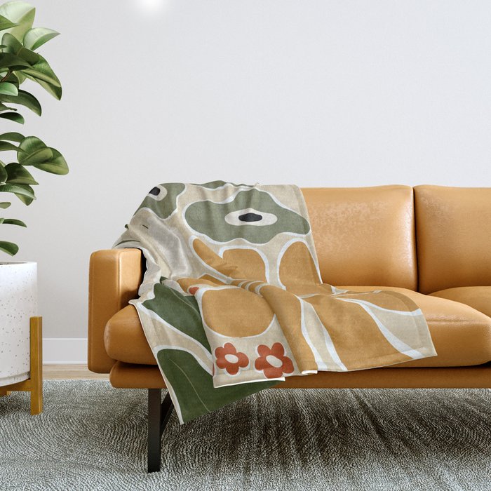 Classic Mid-Century florals Throw Blanket Gallery Image 1