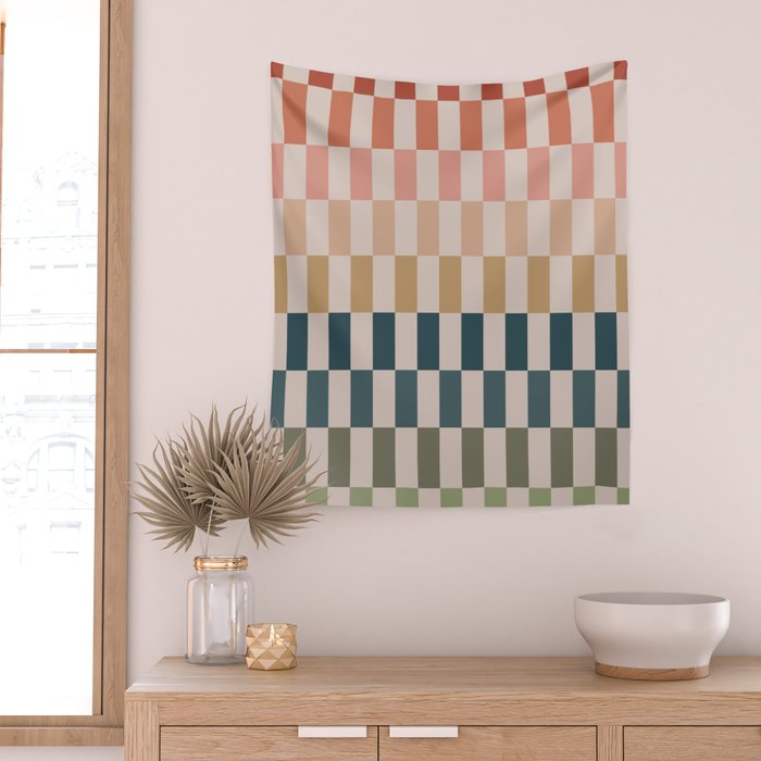 Green And Terracotta Stripes Wall Tapestry Gallery Image 2