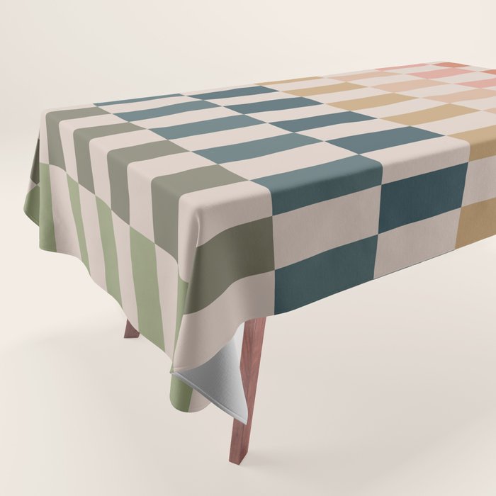 Green And Terracotta Stripes Tablecloth Gallery Image 1