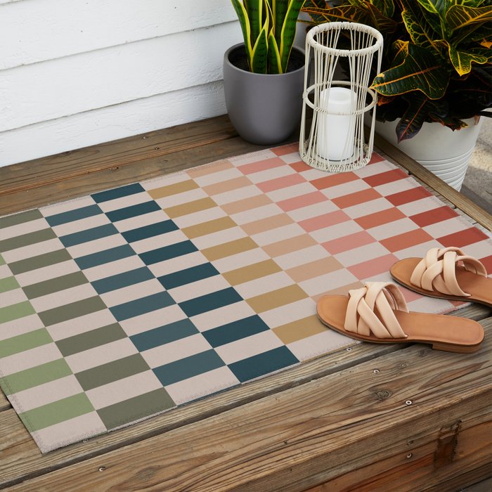 Green And Terracotta Stripes Outdoor Rug Gallery Image 2