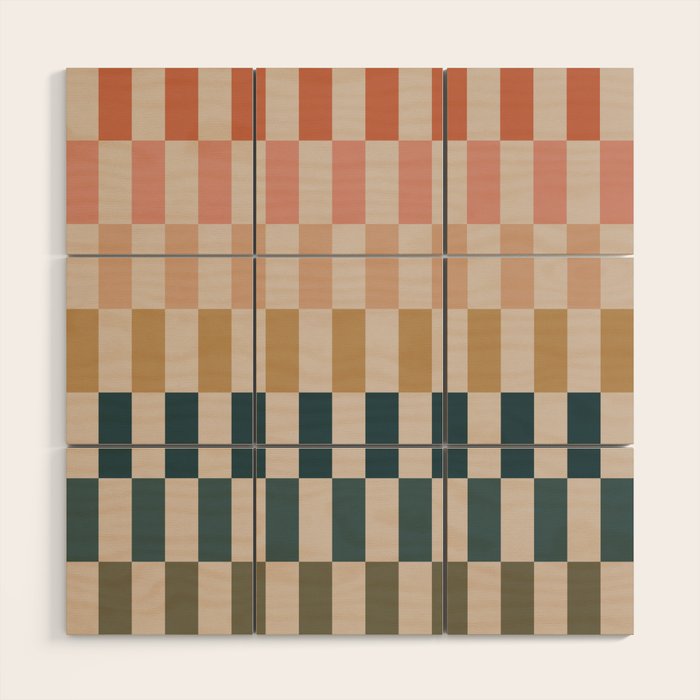 Green And Terracotta Stripes Wood Wall Art Gallery Image 1