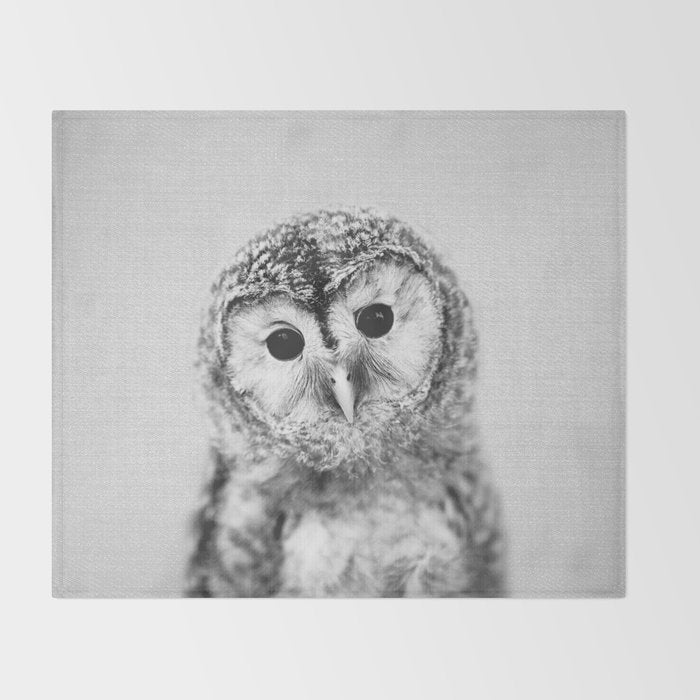 Baby Owl - Black & White Throw Blanket Gallery Image 2