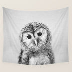 Baby Owl - Black & White Wall Tapestry Gallery Image 4