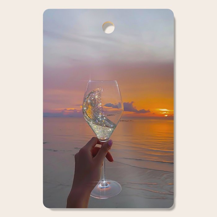 CHEERS TO THE SUNSET | glass | collage | sun | summer | sky | nature | happy | weekend | positive Cutting Board Gallery Image 1